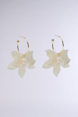 WHITE FLORAL HOOP EARRING