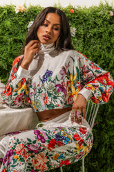 FULL BLOOM SATIN MOCK NECK BLOUSE IN WHITE