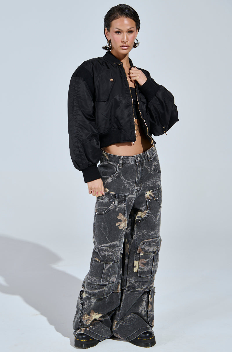 LUCKY ME ASYMMETRICAL BOMBER IN BLACK
