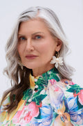 WHITE FLORAL HOOP EARRING
