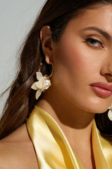 WHITE FLORAL HOOP EARRING