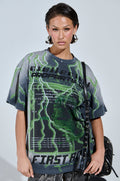 FIRST ONE HERE OVERSIZED GRAPHIC TEE