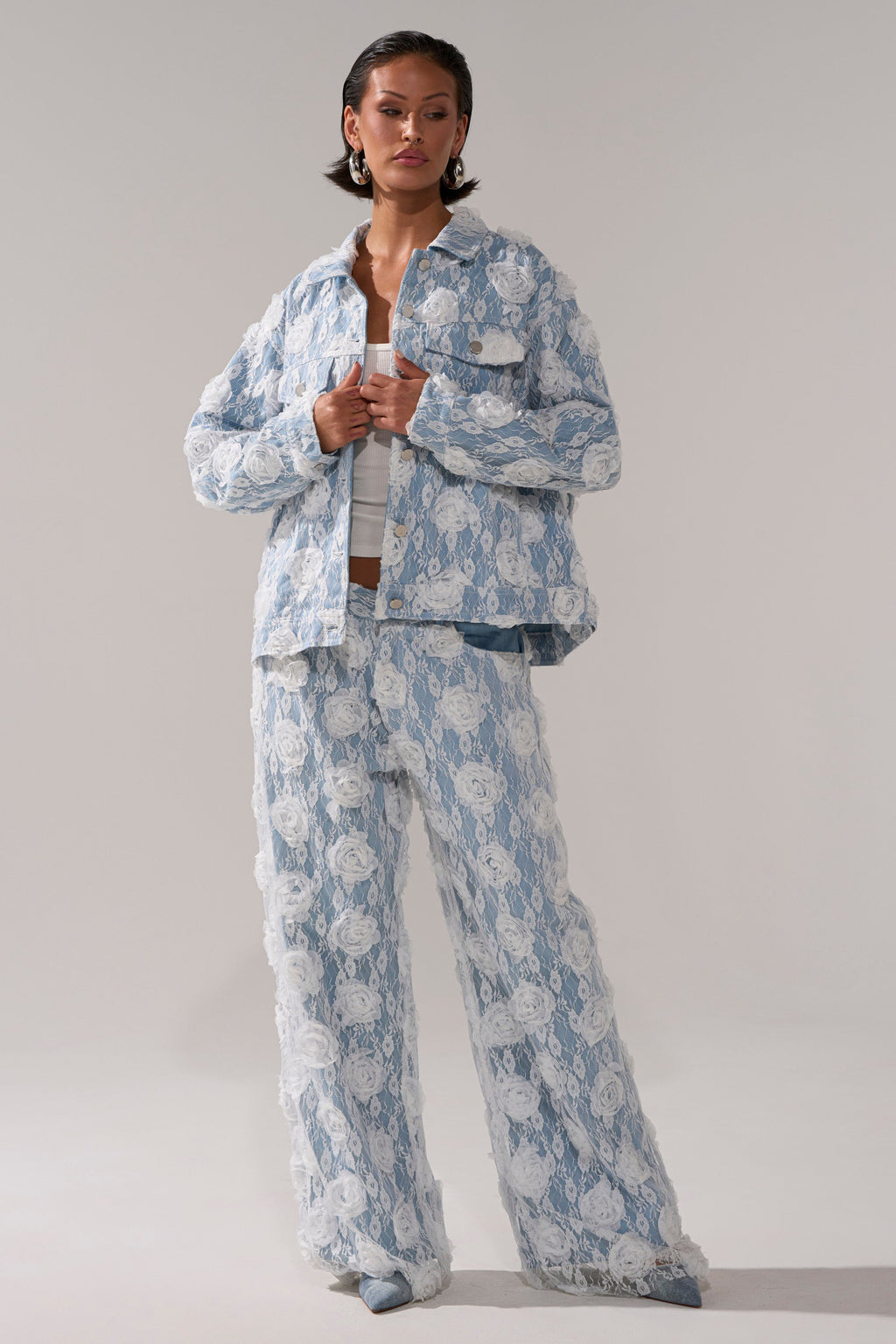 FOLLOW MY LEAD APPLIQUE WIDE LEG DENIM