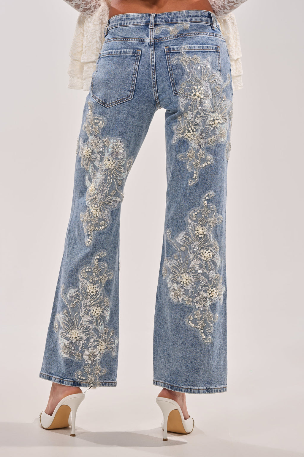 BILLIONAIRE BELLE RHINESTONE AND PEARL JEANS